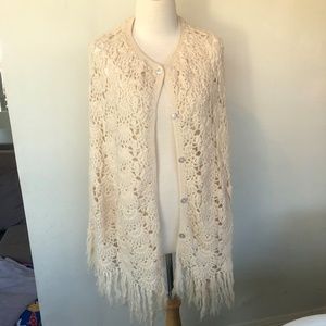 Vintage 60's Hand Crocheted Fringe Cape